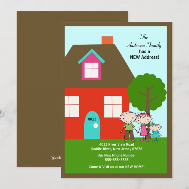 CUTE Stick Figure Family ~ Moving Announcement (Front/Back)