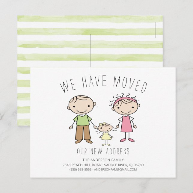 Cute Stick Figure Family Moving Announcement (Front/Back)