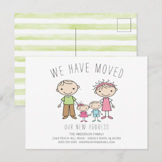 Cute Stick Figure Family Moving Announcement Postcard