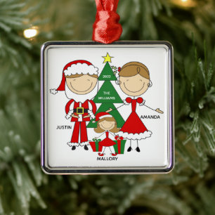 Cute Stick Figure Family of 3 Christmas Ornament