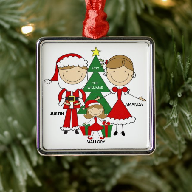 Cute Stick Figure Family of 3 Christmas Ornament (Tree)