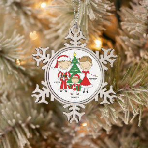 Cute Stick Figure Family of 3 Christmas Ornament