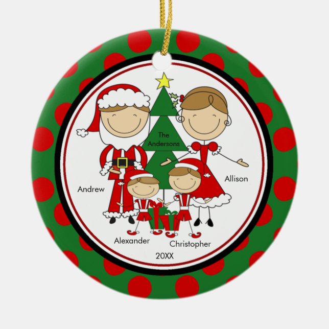 Cute Stick Figure Family of 4 Christmas Ornament (Front)