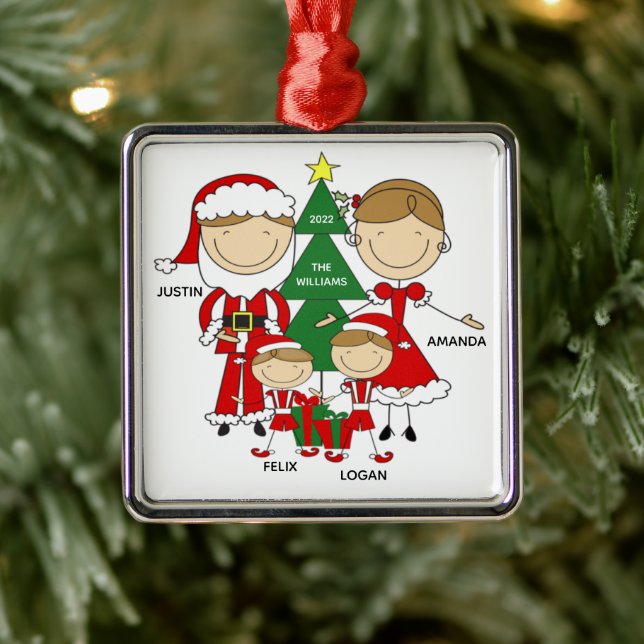 Cute Stick Figure Family of 4 Christmas Ornament (Tree)