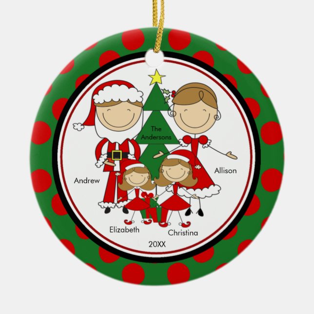 Cute Stick Figure Family of 4 Christmas Ornament (Front)
