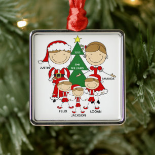 Cute Stick Figure Family of 5 Christmas Ornament