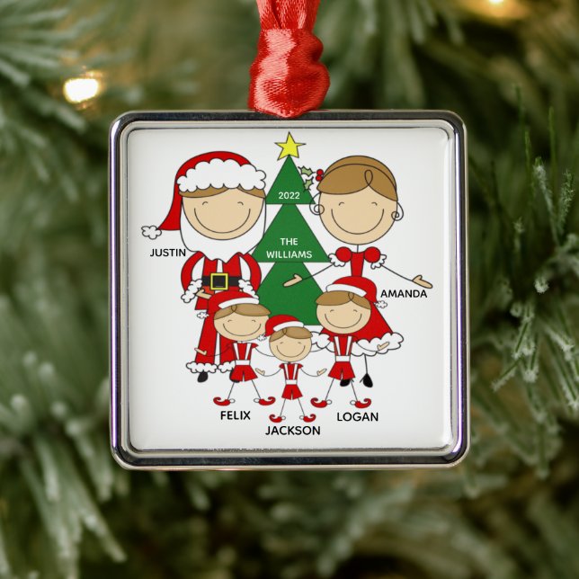 Cute Stick Figure Family of 5 Christmas Ornament (Tree)