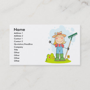 cute stick figure girl gardener farmer business card