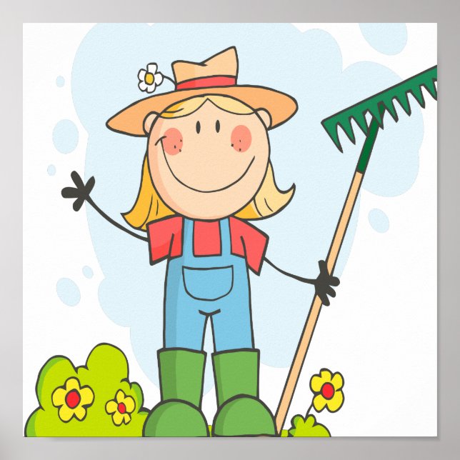 cute stick figure girl gardener farmer poster (Front)