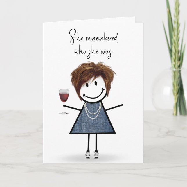 Cute Stick Figure Girl Thinking Of You Card (Front)