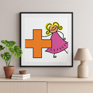 Cute Stick Figure Girl with Plus Sign 