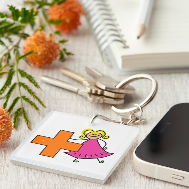 Cute Stick Figure Girl with Plus Sign  Key Ring (Creator Uploaded)