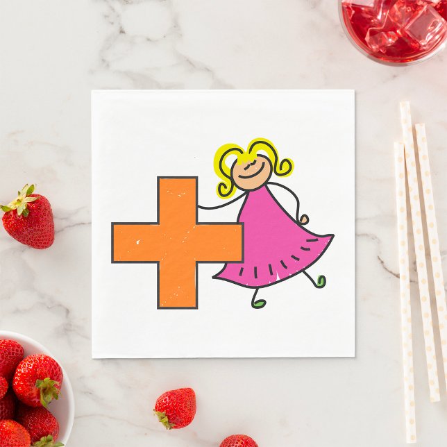 Cute Stick Figure Girl with Plus Sign  Napkin (Creator Uploaded)