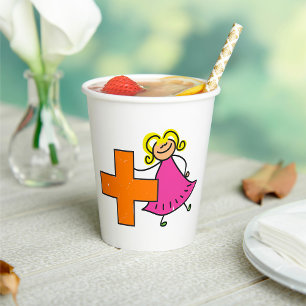 Cute Stick Figure Girl with Plus Sign  Paper Cups