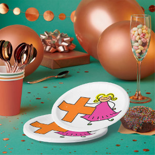 Cute Stick Figure Girl with Plus Sign  Paper Plate