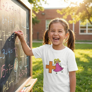 Cute Stick Figure Girl with Plus Sign  T-Shirt