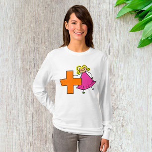 Cute Stick Figure Girl with Plus Sign  T-Shirt