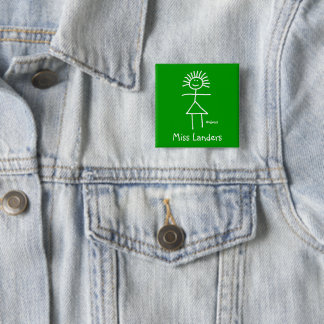 Cute Stick Figure Teacher at Blackboard Name Tag 15 Cm Square Badge