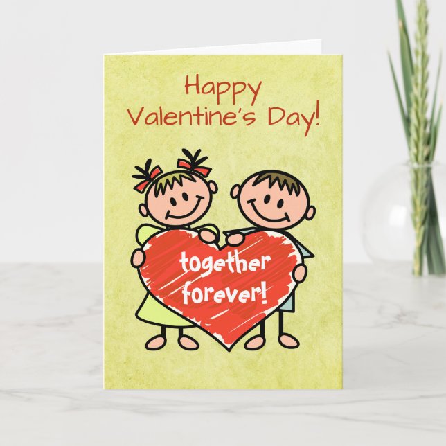 Cute Stick Figure Together Forever Valentine Card (Front)
