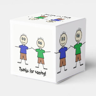 Cute Stick Figure Twin Boys Birthday Party Favour Box
