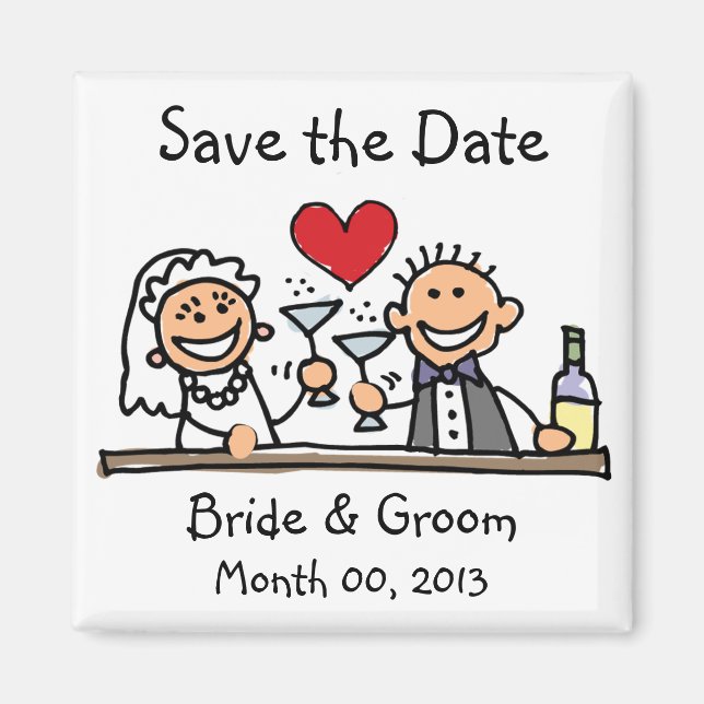 Cute Stick Figures Save the Date Magnets (Front)