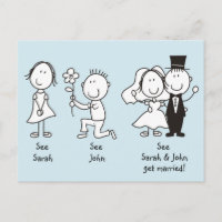 Cute Stick Figures Save the Date Postcards