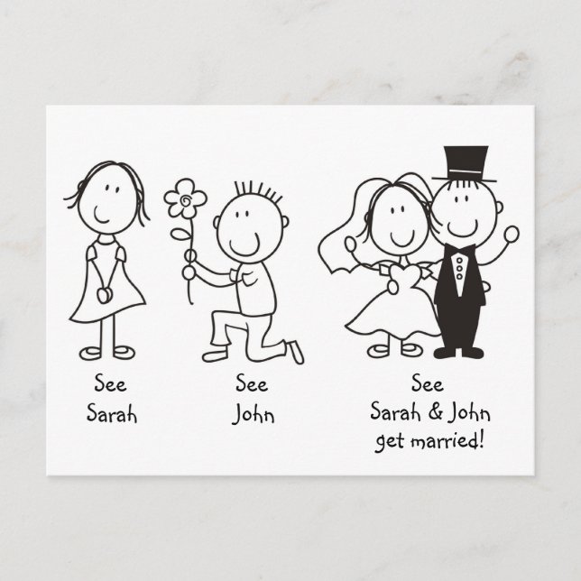 Cute Stick Figures Save the Date Postcards (Front)