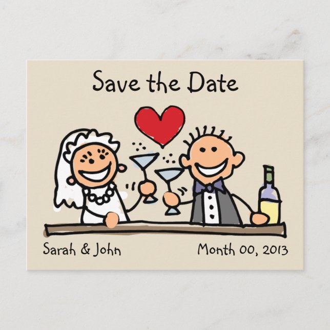 Cute Stick Figures Save the Date Postcards (Front)