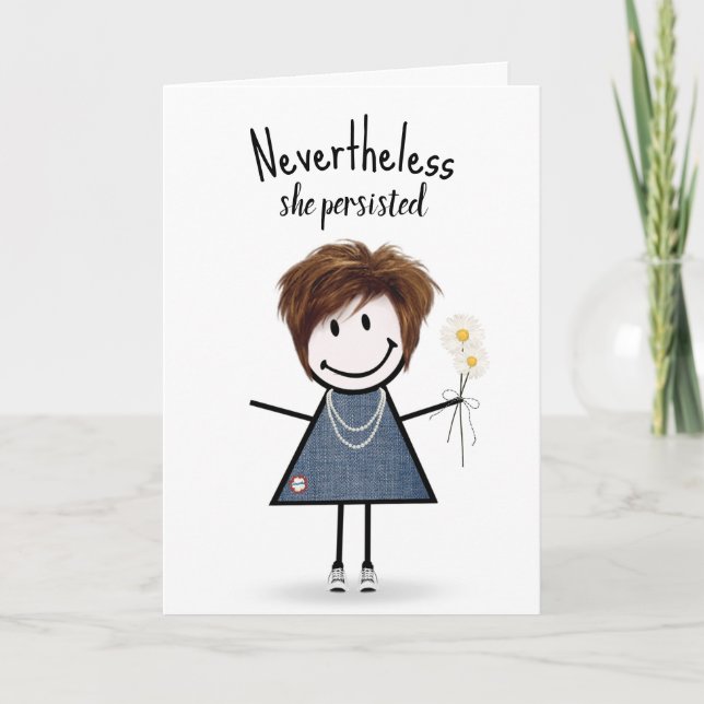 Cute Stick Girl in Denim Dress Inspiration  Card (Front)