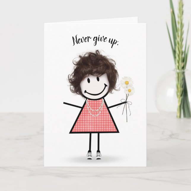 Cute Stick Girl in Gingham Dress Card (Front)