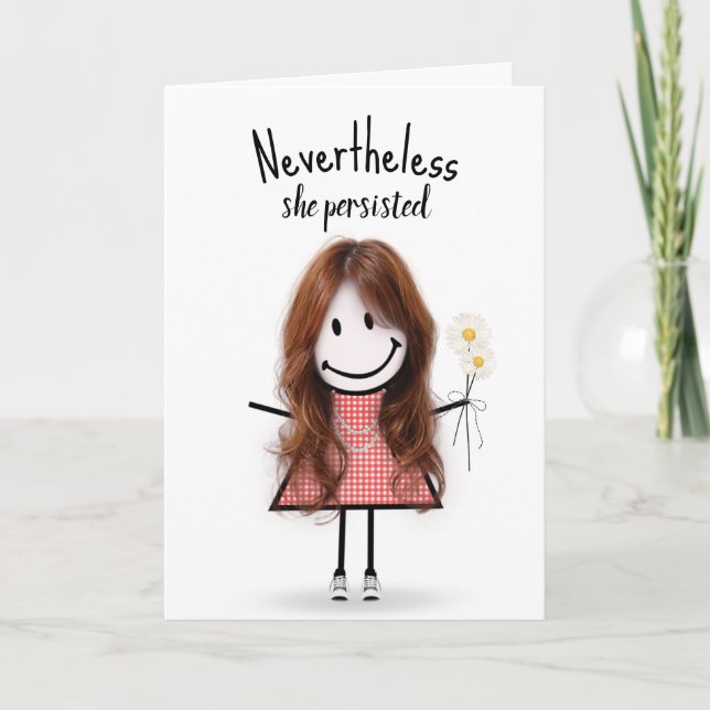 Cute Stick Girl in Gingham Dress Inspiration Card (Front)