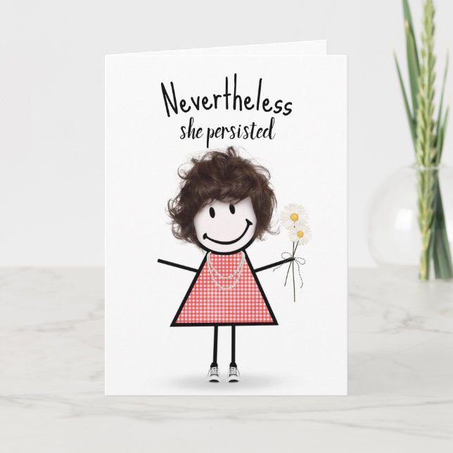 Cute Stick Girl in Gingham Dress Inspiration  Card (Front)