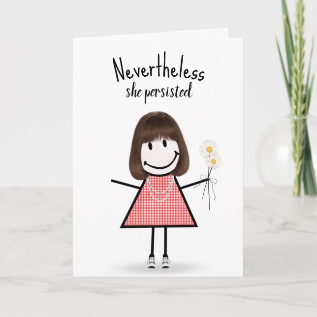 Cute Stick Girl in Gingham Dress Inspiration  Card (Front)