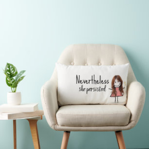 Cute Stick Girl in Gingham Dress with Quote   Lumbar Cushion