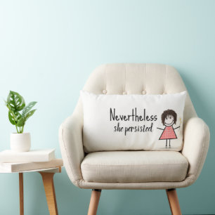 Cute Stick Girl in Gingham Dress with Quote  Lumbar Cushion