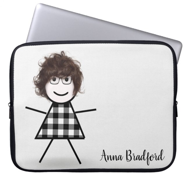 Cute Stick Girl with Hair and Name  Laptop Sleeve (Front)