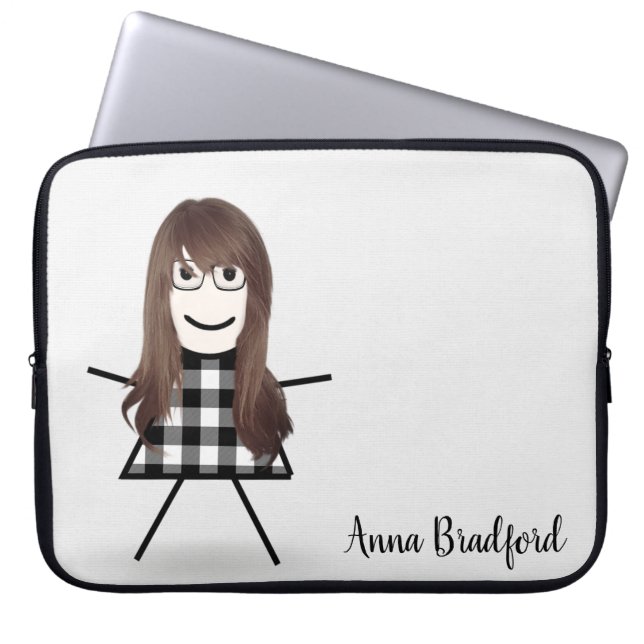 Cute Stick Girl with Hair and Name Laptop Sleeve (Front)