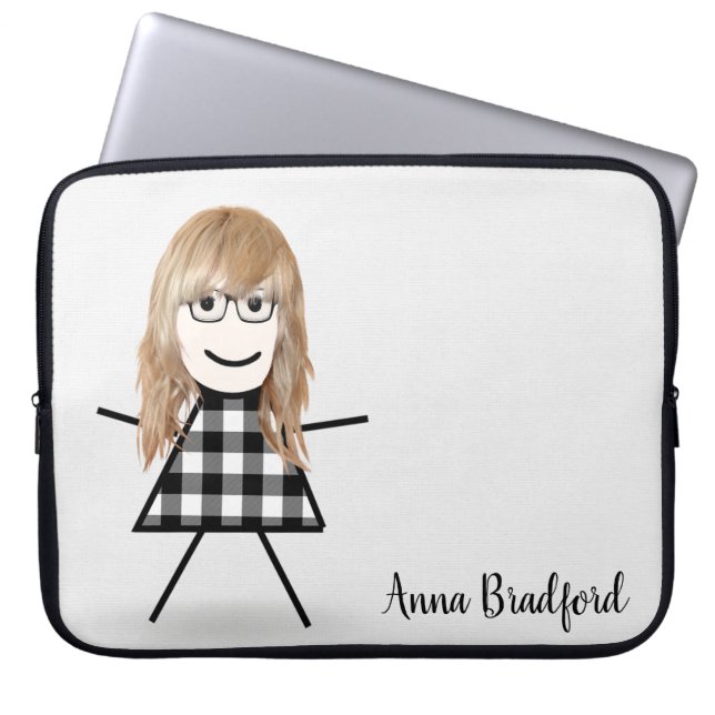 Cute Stick Girl with Hair and Name  Laptop Sleeve (Front)