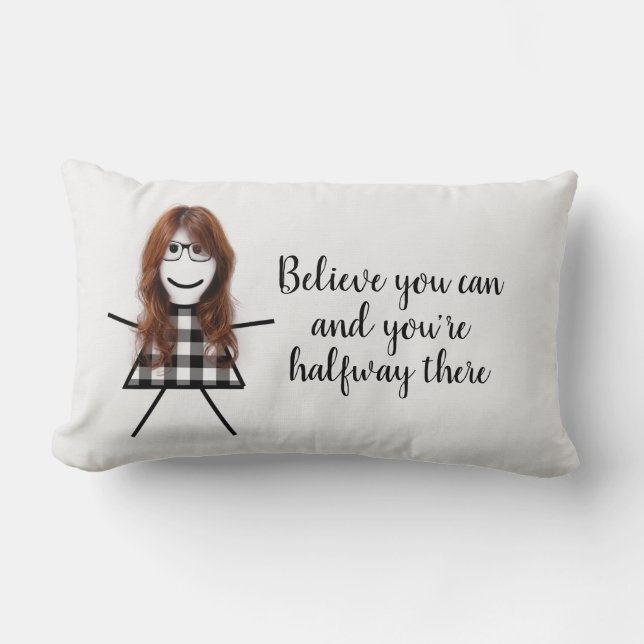 Cute Stick Girl with Hair and Quote  Lumbar Cushion (Front)