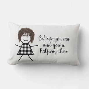 Cute Stick Girl with Hair and Quote Lumbar Cushion