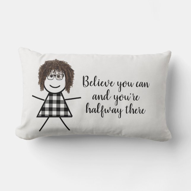 Cute Stick Girl with Hair and Quote  Lumbar Cushion (Front)
