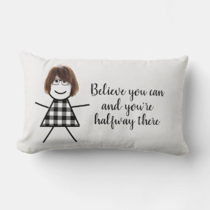 Cute Stick Girl with Hair and Quote Lumbar Cushion