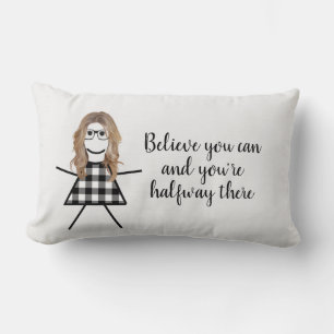 Cute Stick Girl with Hair and Quote Lumbar Cushion