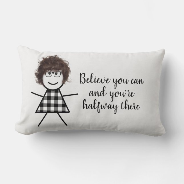 Cute Stick Girl with Hair and Quote Lumbar Cushion (Front)
