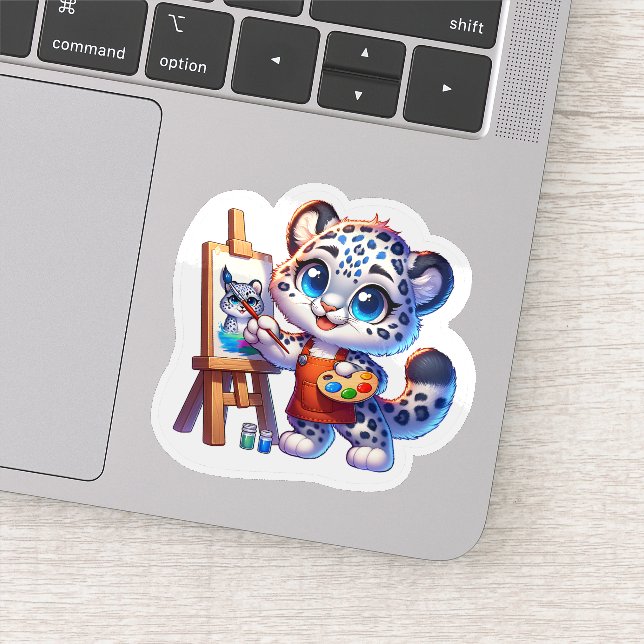 Cute Stickers Kawaii Snow Leopard Painter Sticker (Detail)