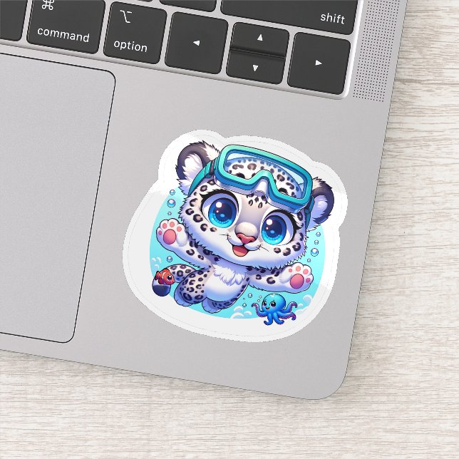 Cute Stickers Snow Leopard Kawaii Sport Diving (Detail)