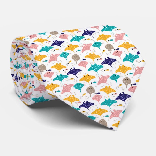 Cute sting ray and manta ray fish pattern tie (Rolled)