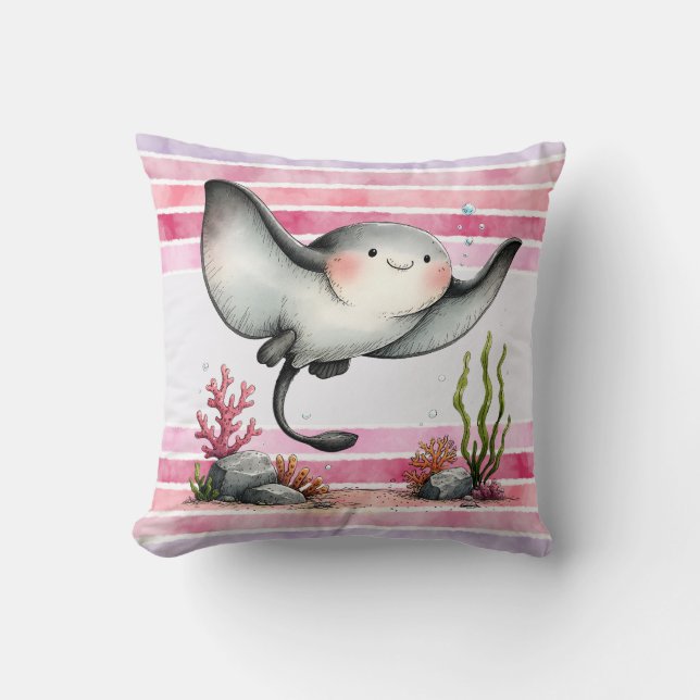 Cute Stingray Underwater Kids’ Beach Design Cushion (Front)