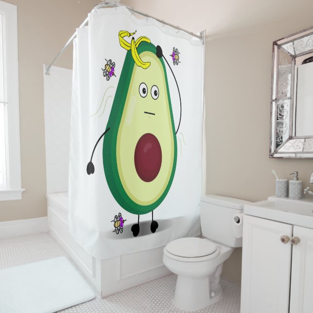 Cute Stinky Avocado Cartoon Shower Curtain (In Situ)