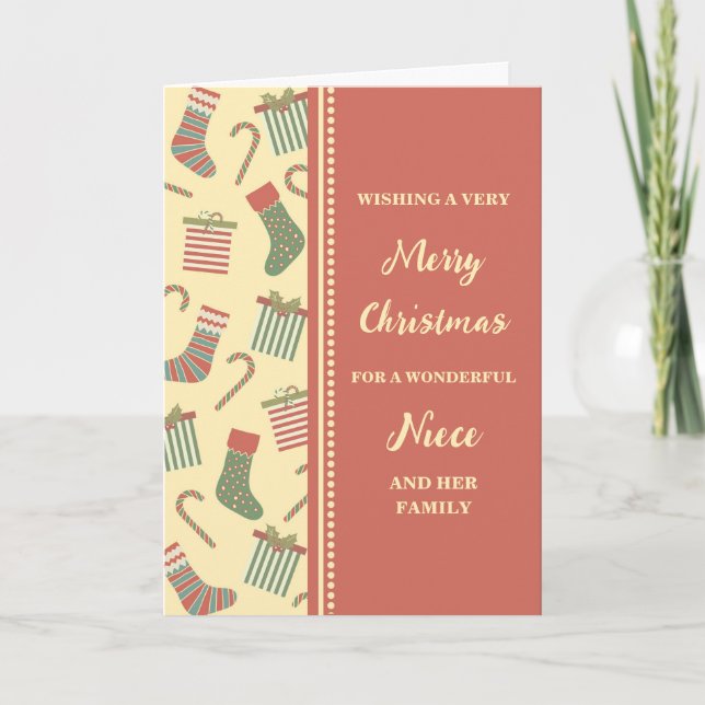 Cute Stockings Niece & Family Merry Christmas Card (Front)